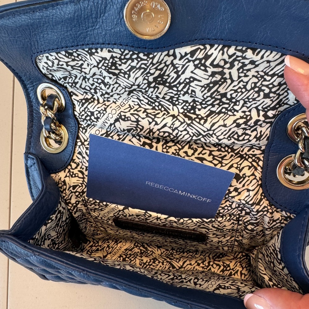 Rebecca Minkoff Blue Quilted Leather Shoulder Bag Chain Strap Magnetic Closure - Picture 14 of 16